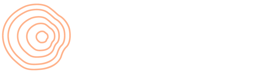 En orange, abstrakt spiralform med flera lager på en vit bakgrund.